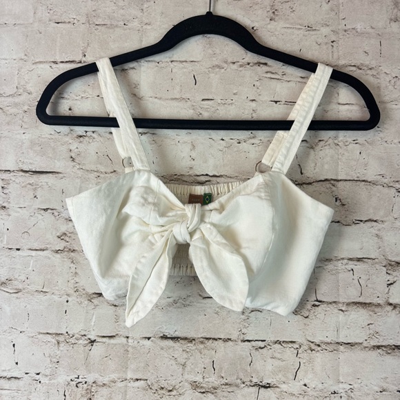 Farm Rio Off White Crop Top Tie Front Size P XS/S Linen Viscose Adjustable Strap - Picture 1 of 8